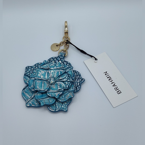 BRAHMIN 3D Magnolia Leather Keychain Charm Arctic Blue Melbourne New With Tags - Picture 2 of 7